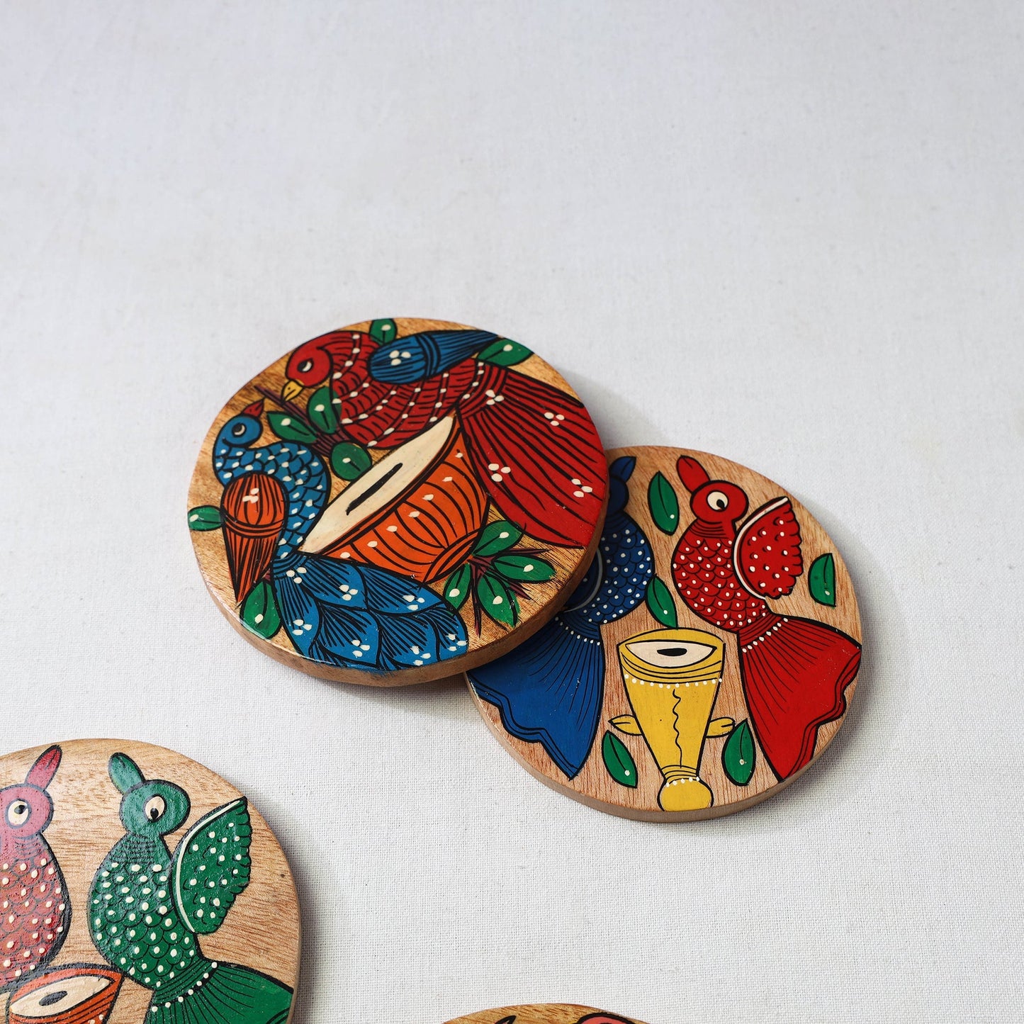 Bengal patua handpainted akashmoni wooden coasters (set