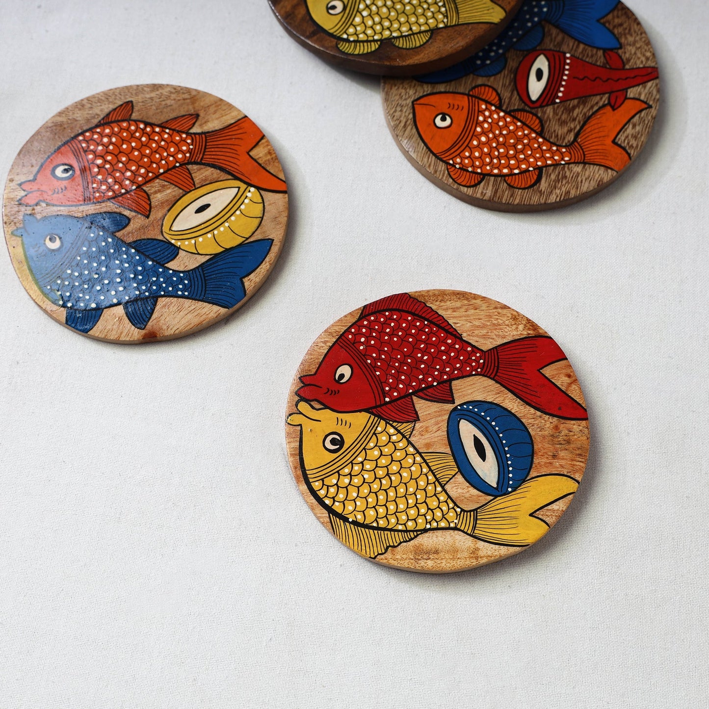 Bengal patua handpainted akashmoni wooden coasters (set
