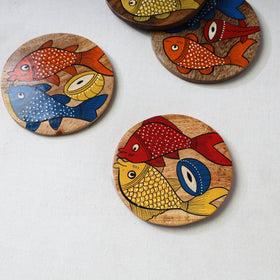 Bengal patua handpainted akashmoni wooden coasters (set