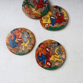 Bengal patua handpainted akashmoni wooden coasters (set