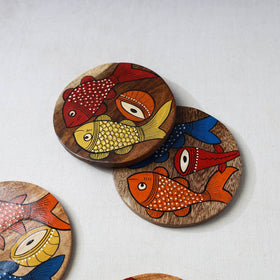 Bengal patua handpainted akashmoni wooden coasters (set