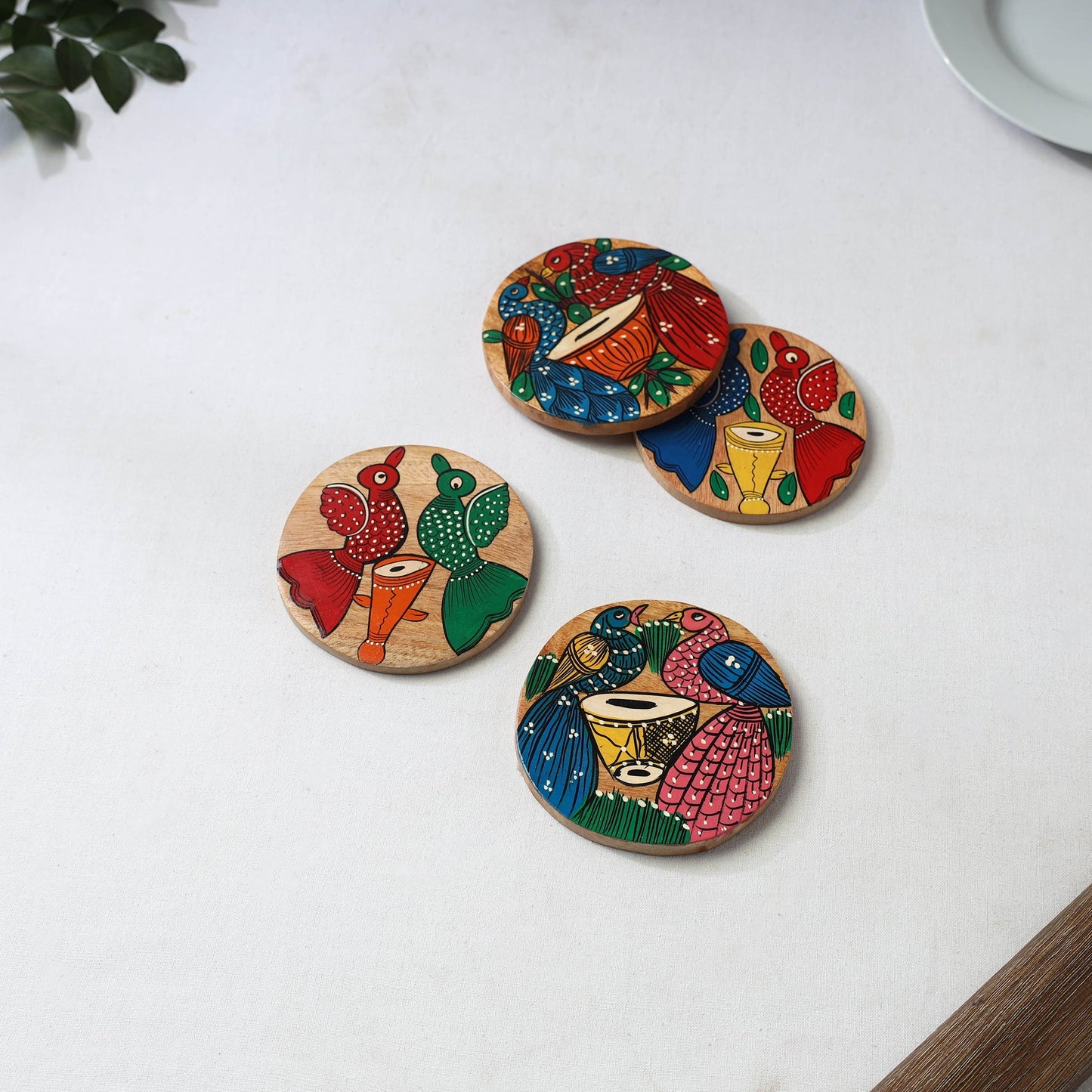 Bengal patua handpainted akashmoni wooden coasters (set