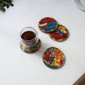 Bengal patua handpainted akashmoni wooden coasters (set