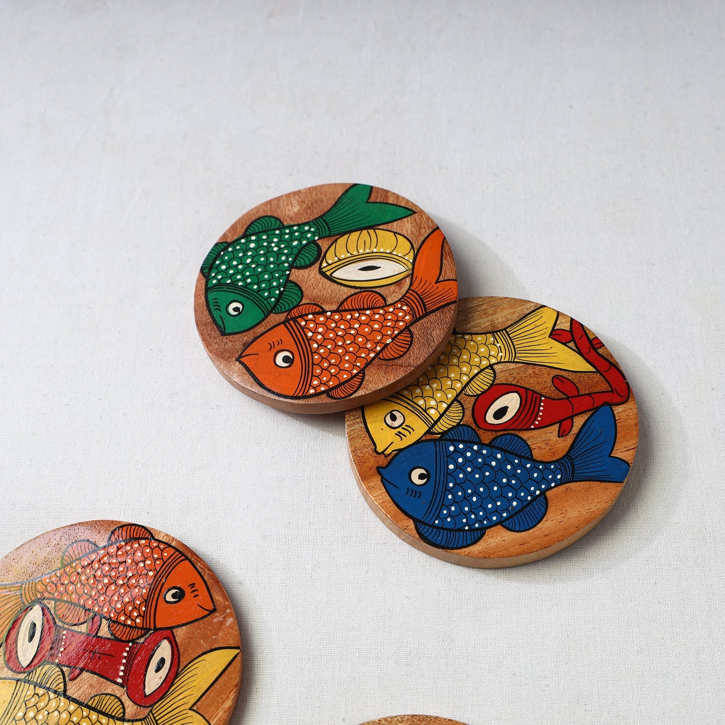 Bengal patua handpainted akashmoni wooden coasters (set