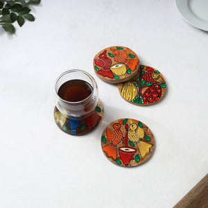 Bengal patua handpainted akashmoni wooden coasters (set