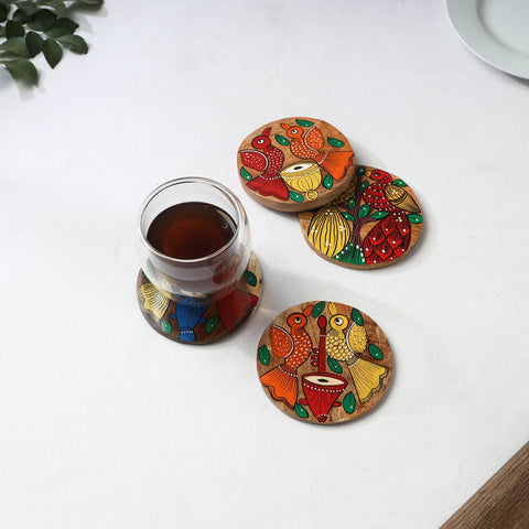 Bengal patua handpainted akashmoni wooden coasters (set