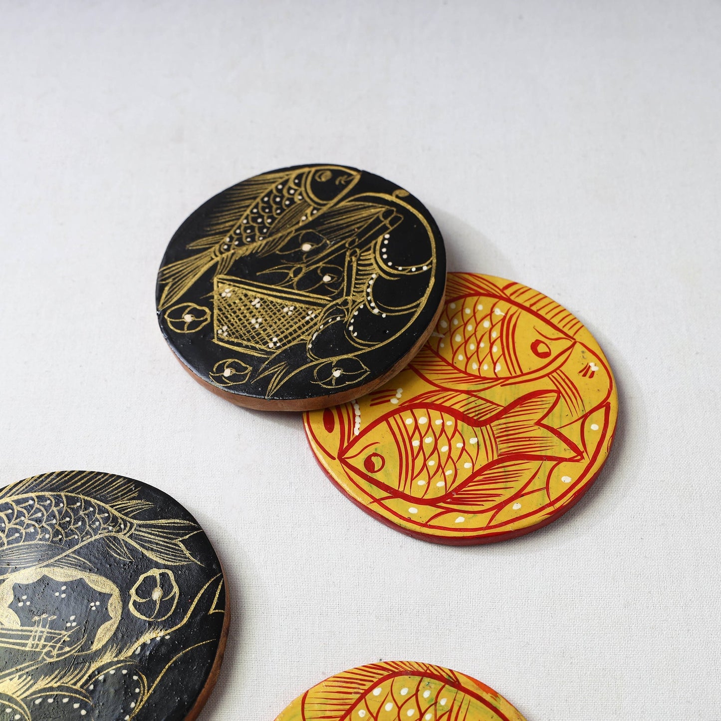 Bengal patua handpainted akashmoni wooden coasters (set