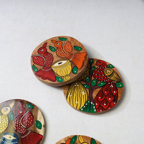 Bengal patua handpainted akashmoni wooden coasters (set