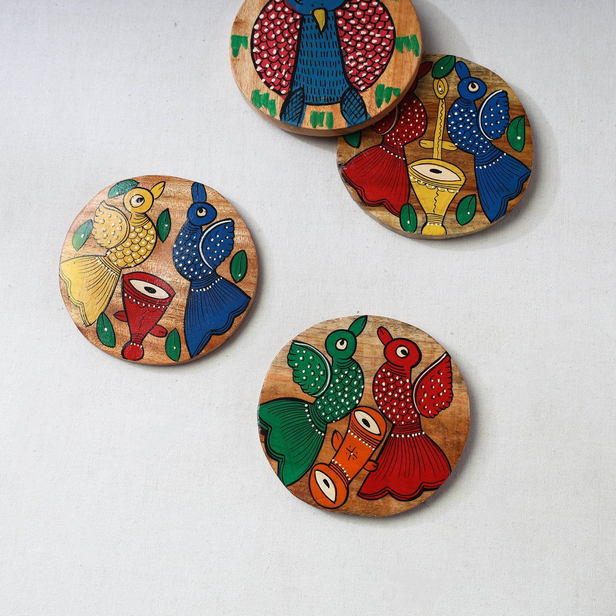 Bengal patua handpainted akashmoni wooden coasters (set