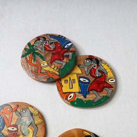 Bengal patua handpainted akashmoni wooden coasters (set