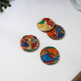Bengal patua handpainted akashmoni wooden coasters (set