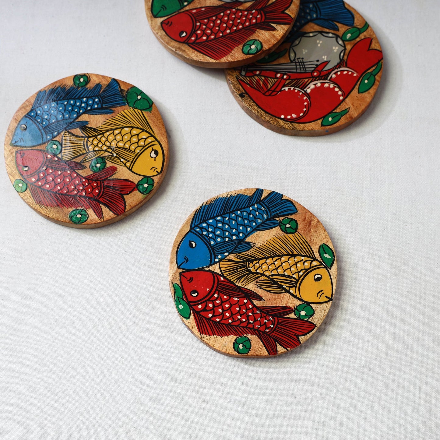 Bengal patua handpainted akashmoni wooden coasters (set