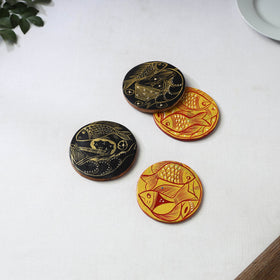 Bengal patua handpainted akashmoni wooden coasters (set