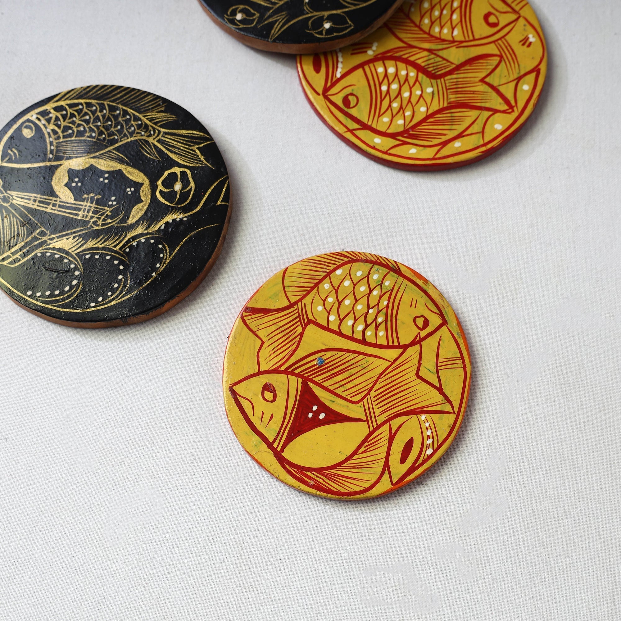 Bengal patua handpainted akashmoni wooden coasters (set