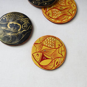 Bengal patua handpainted akashmoni wooden coasters (set