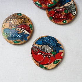 Bengal patua handpainted akashmoni wooden coasters (set