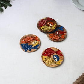 Bengal patua handpainted akashmoni wooden coasters (set