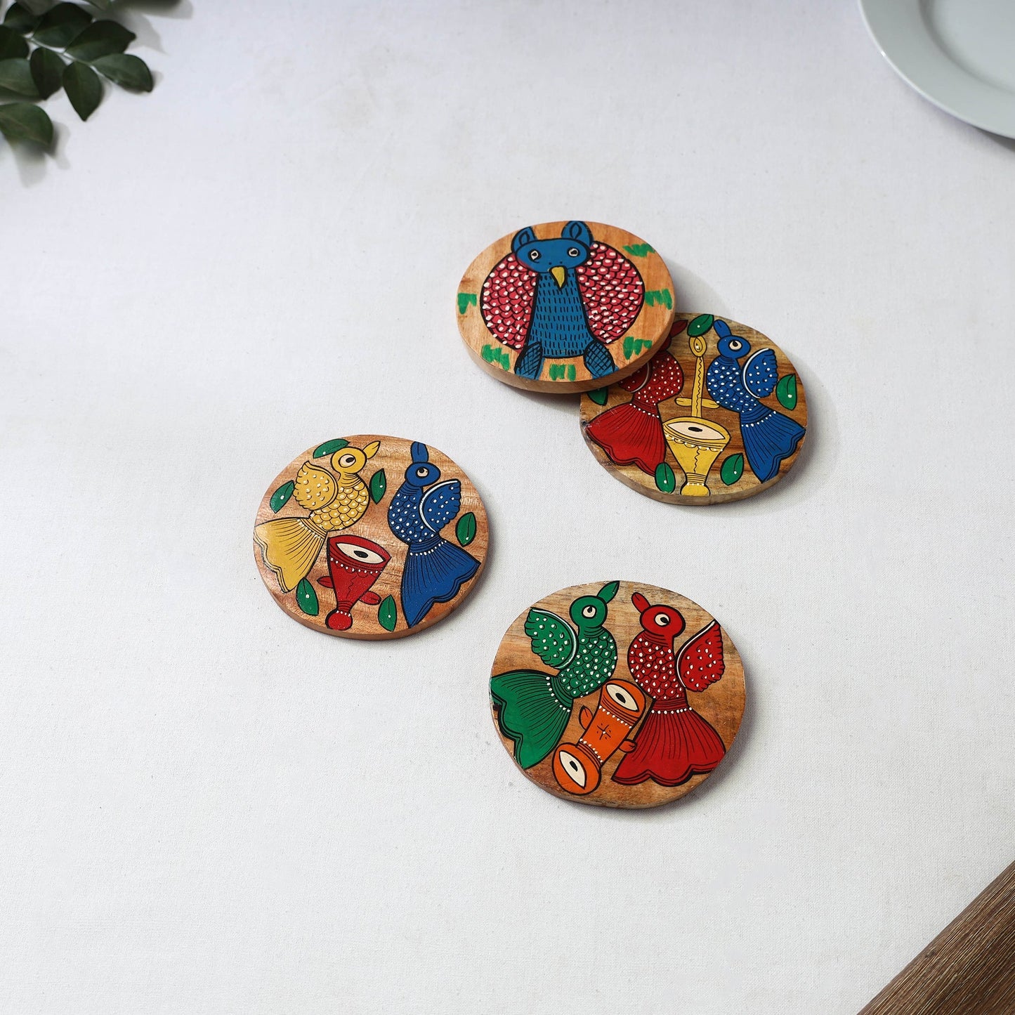 Bengal patua handpainted akashmoni wooden coasters (set