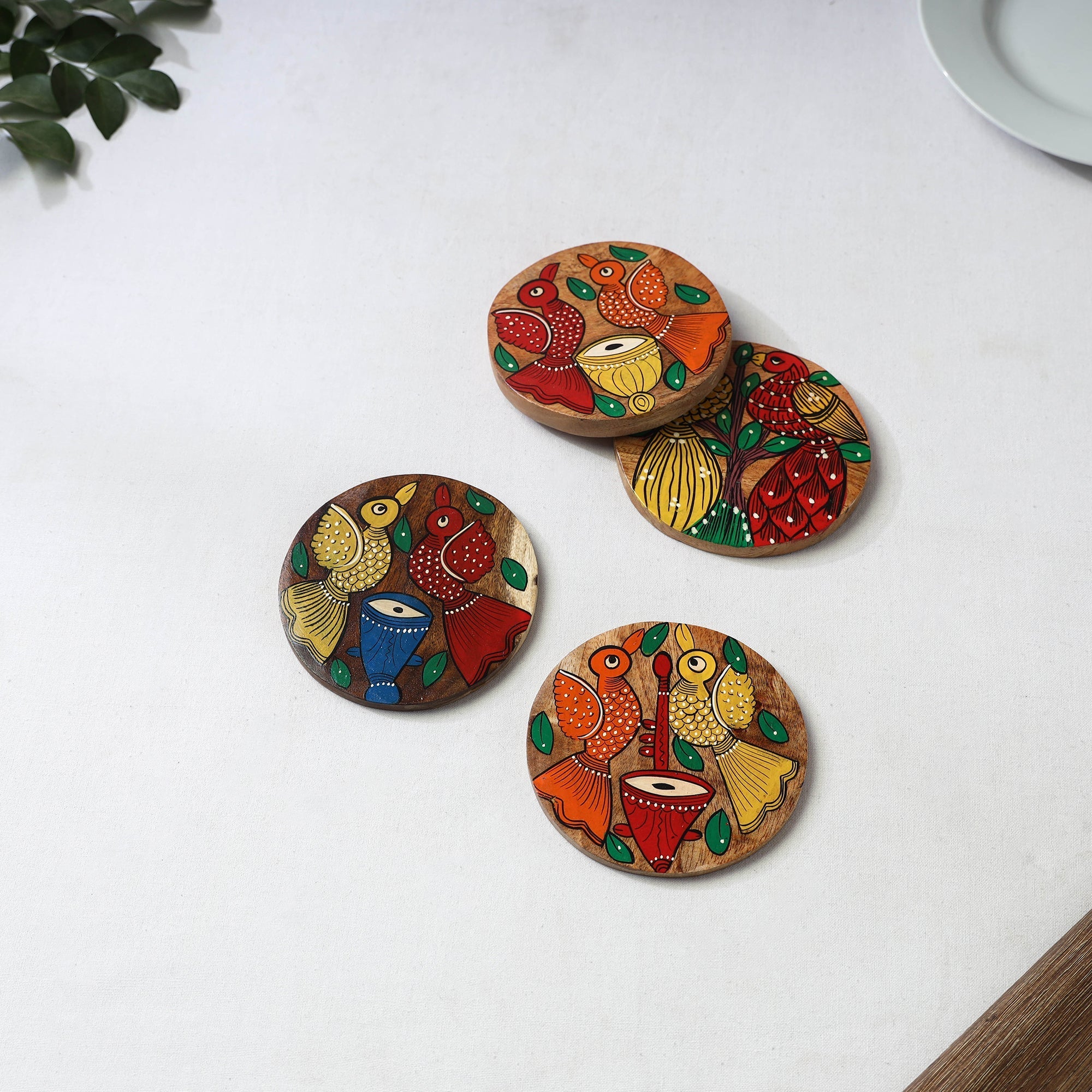 Bengal patua handpainted akashmoni wooden coasters (set