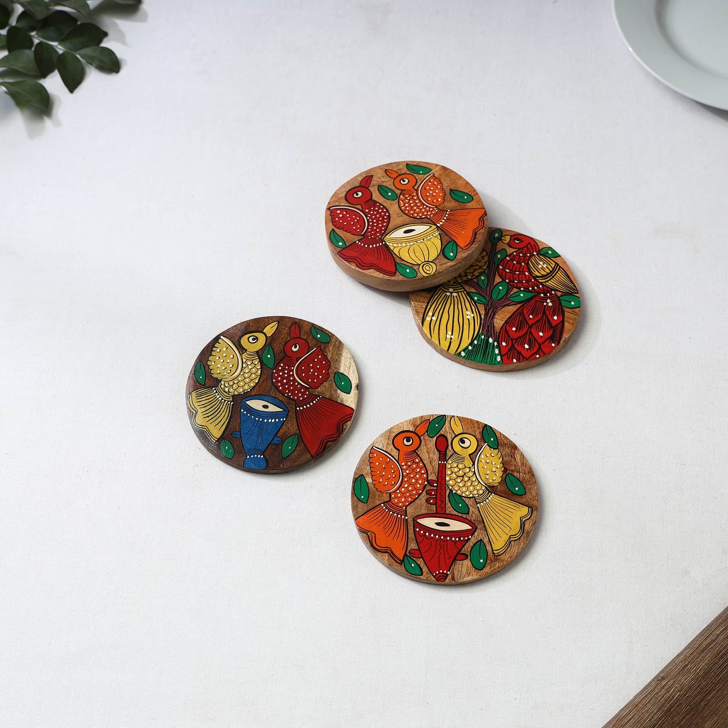 Bengal patua handpainted akashmoni wooden coasters (set