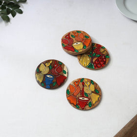 Bengal patua handpainted akashmoni wooden coasters (set