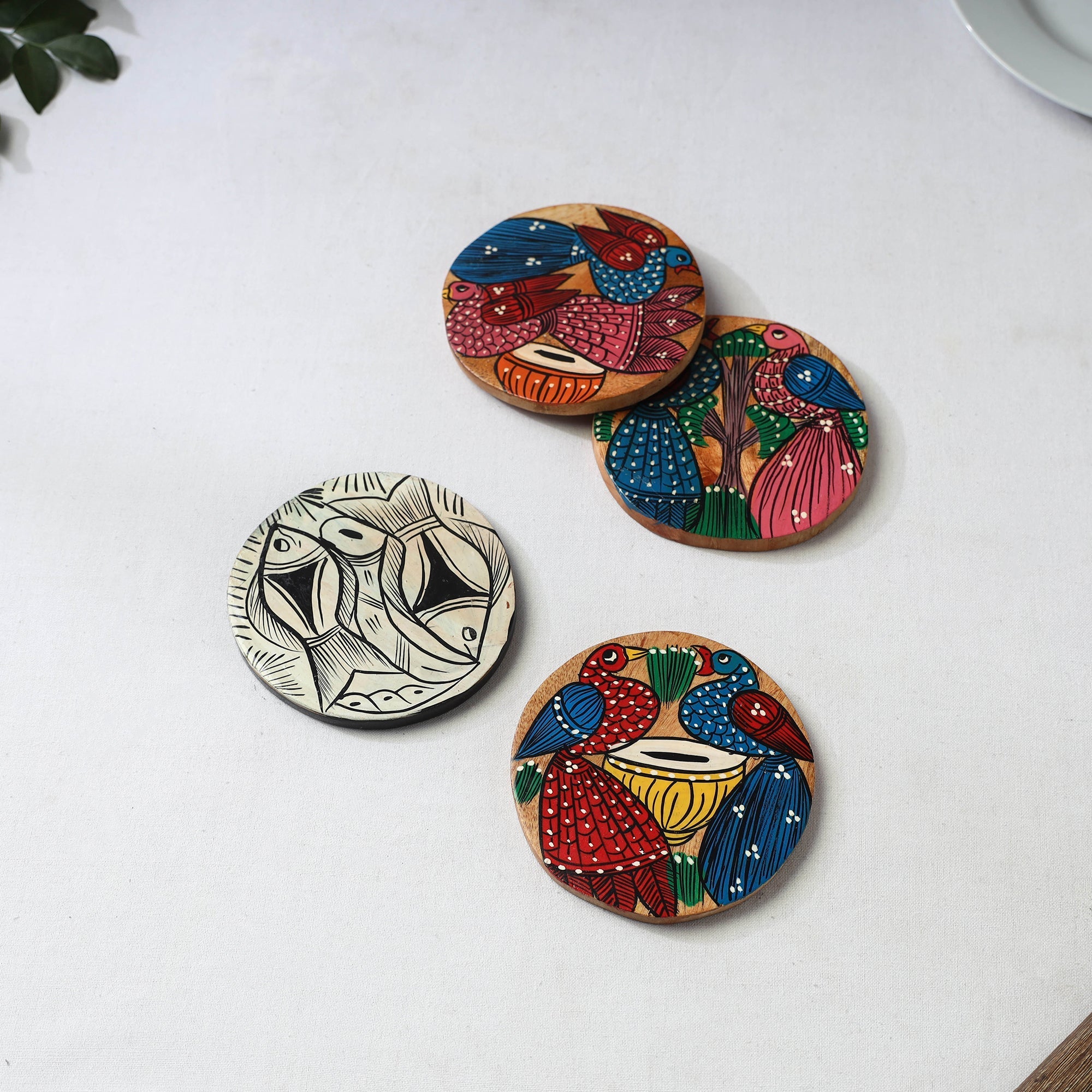 Bengal patua handpainted akashmoni wooden coasters (set