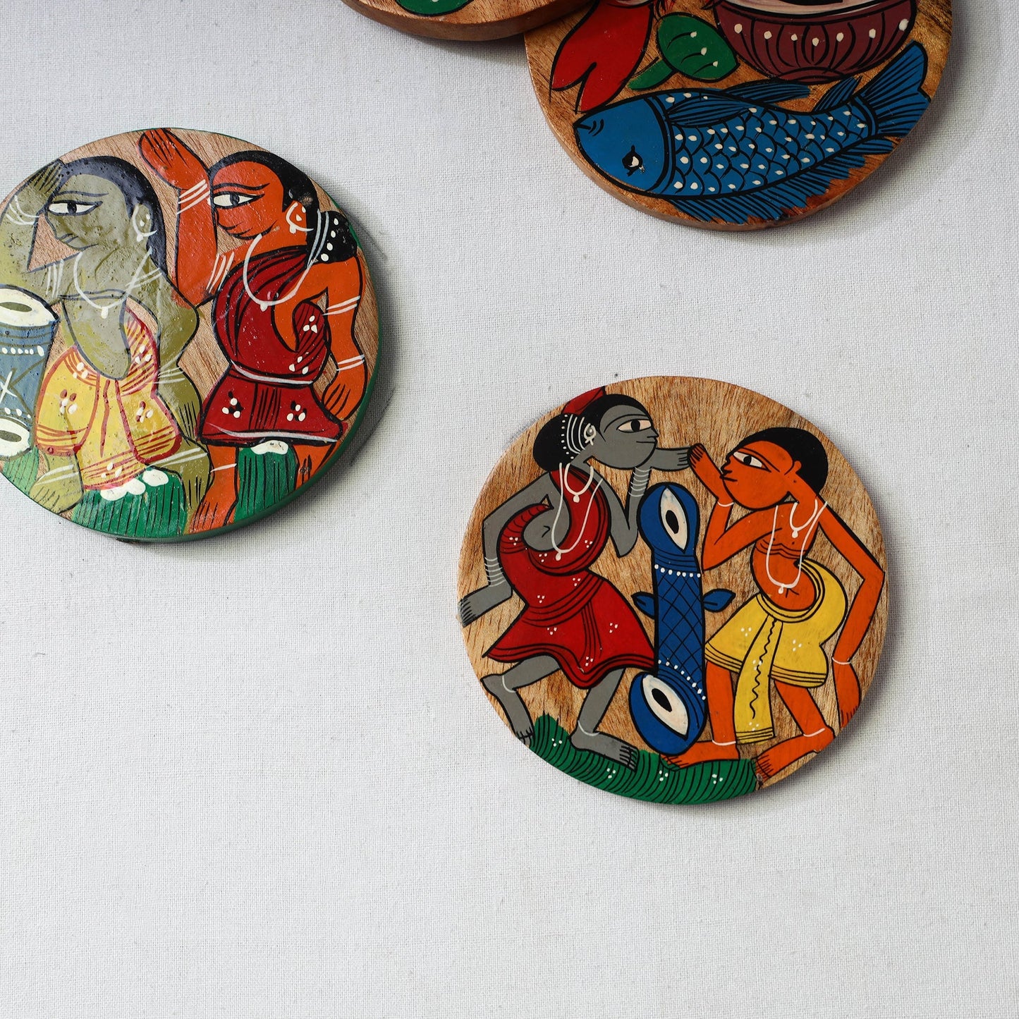 Bengal patua handpainted akashmoni wooden coasters (set