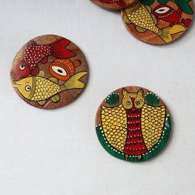 Bengal patua handpainted akashmoni wooden coasters (set