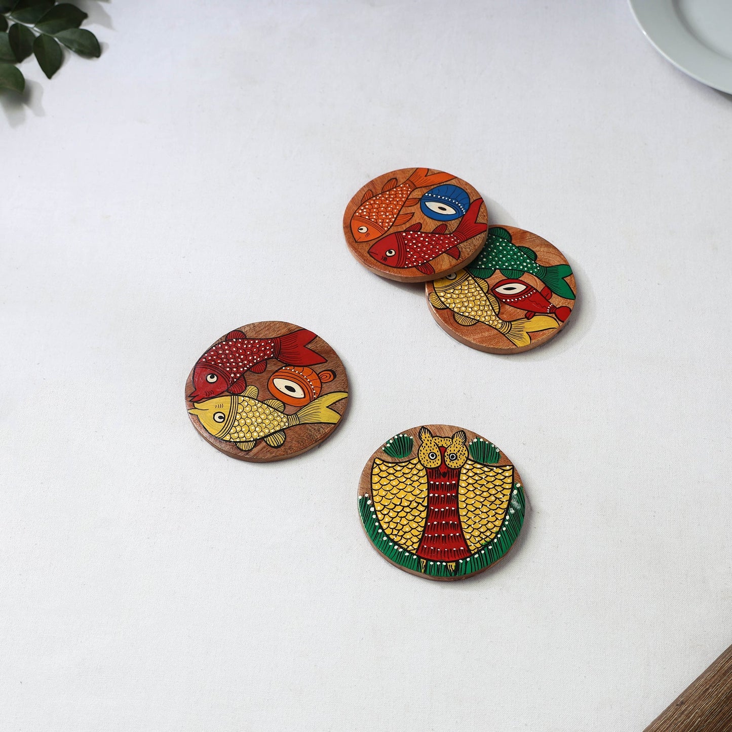 Bengal patua handpainted akashmoni wooden coasters (set
