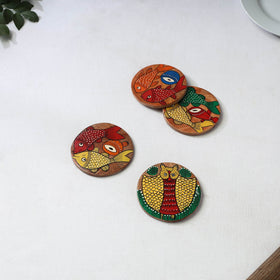 Bengal patua handpainted akashmoni wooden coasters (set