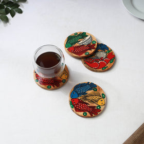 Bengal patua handpainted akashmoni wooden coasters (set