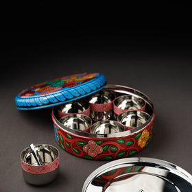 Bengal Patua Handpainted Stainless Steel Multicolor Masala Box