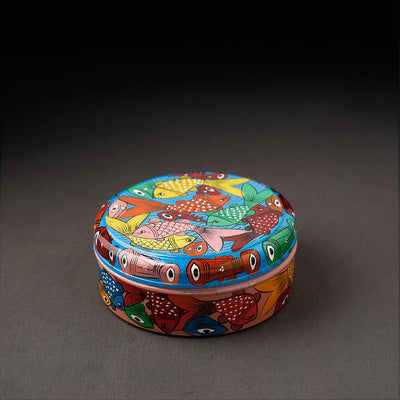 Bengal Patua Handpainted Stainless Steel Multicolor Masala Box