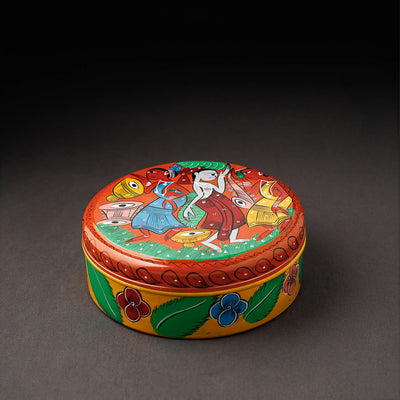 Bengal Patua Handpainted Stainless Steel Multicolor Masala Box