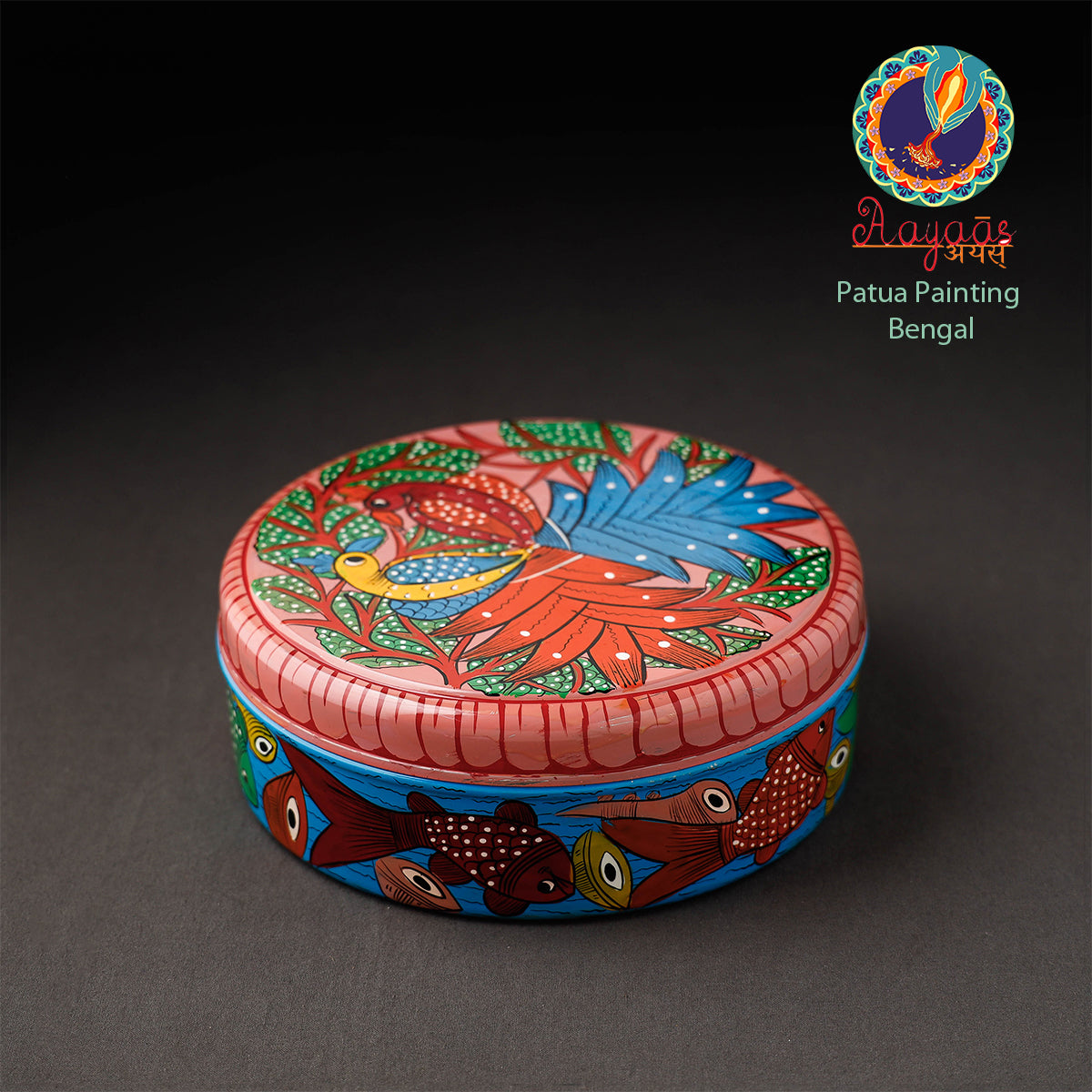 Bengal Patua Handpainted Stainless Steel Multicolor Masala Box