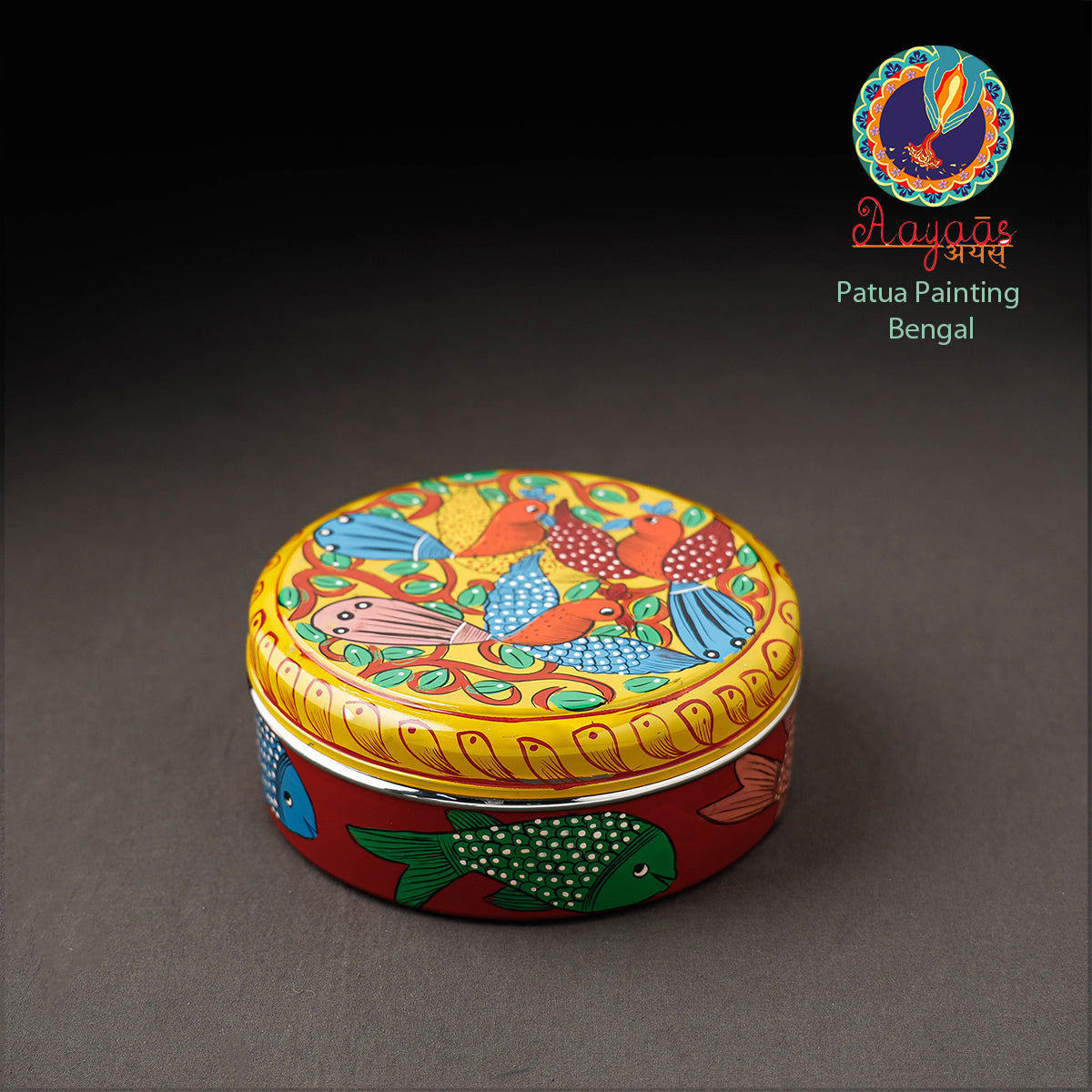 Bengal Patua Handpainted Stainless Steel Multicolor Masala Box