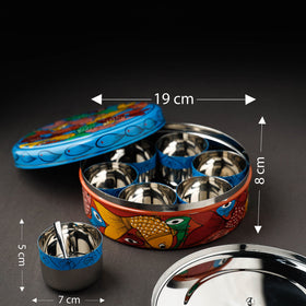 Bengal Patua Handpainted Stainless Steel  Multicolor Masala Box