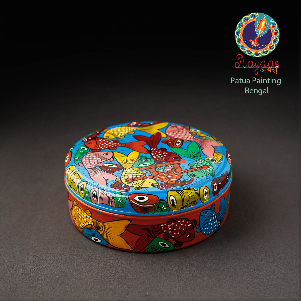 Bengal Patua Handpainted Stainless Steel Multicolor Masala Box