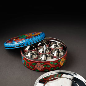 Bengal Patua Handpainted Stainless Steel Multicolor Masala Box