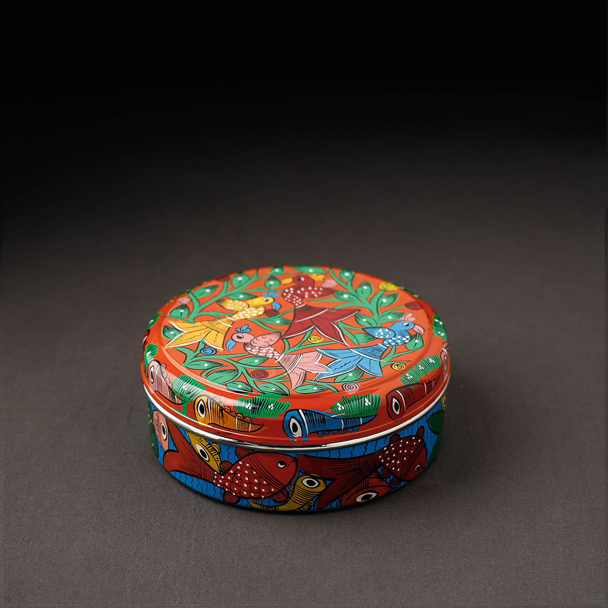 Bengal Patua Handpainted Stainless Steel Multicolor Masala Box