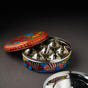 Bengal Patua Handpainted Stainless Steel Multicolor Masala Box 