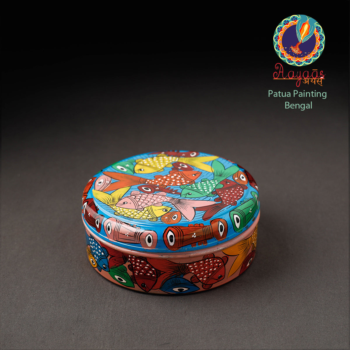 Bengal Patua Handpainted Stainless Steel Multicolor Masala Box