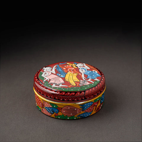 Bengal Patua Handpainted Stainless Steel Multicolor Masala Box