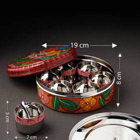  Bengal Patua Handpainted Stainless Steel Multicolor Masala Box
