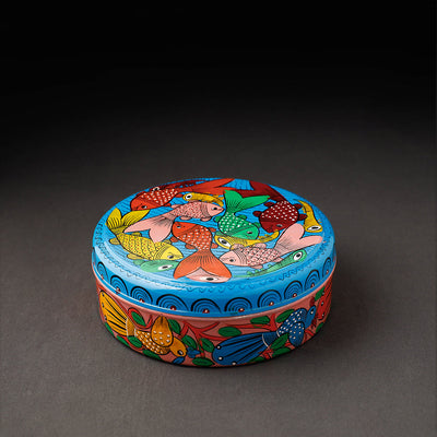 Bengal Patua Handpainted Stainless Steel Multicolor Masala Box