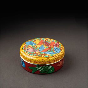 Bengal Patua Handpainted Stainless Steel Multicolor Masala Box