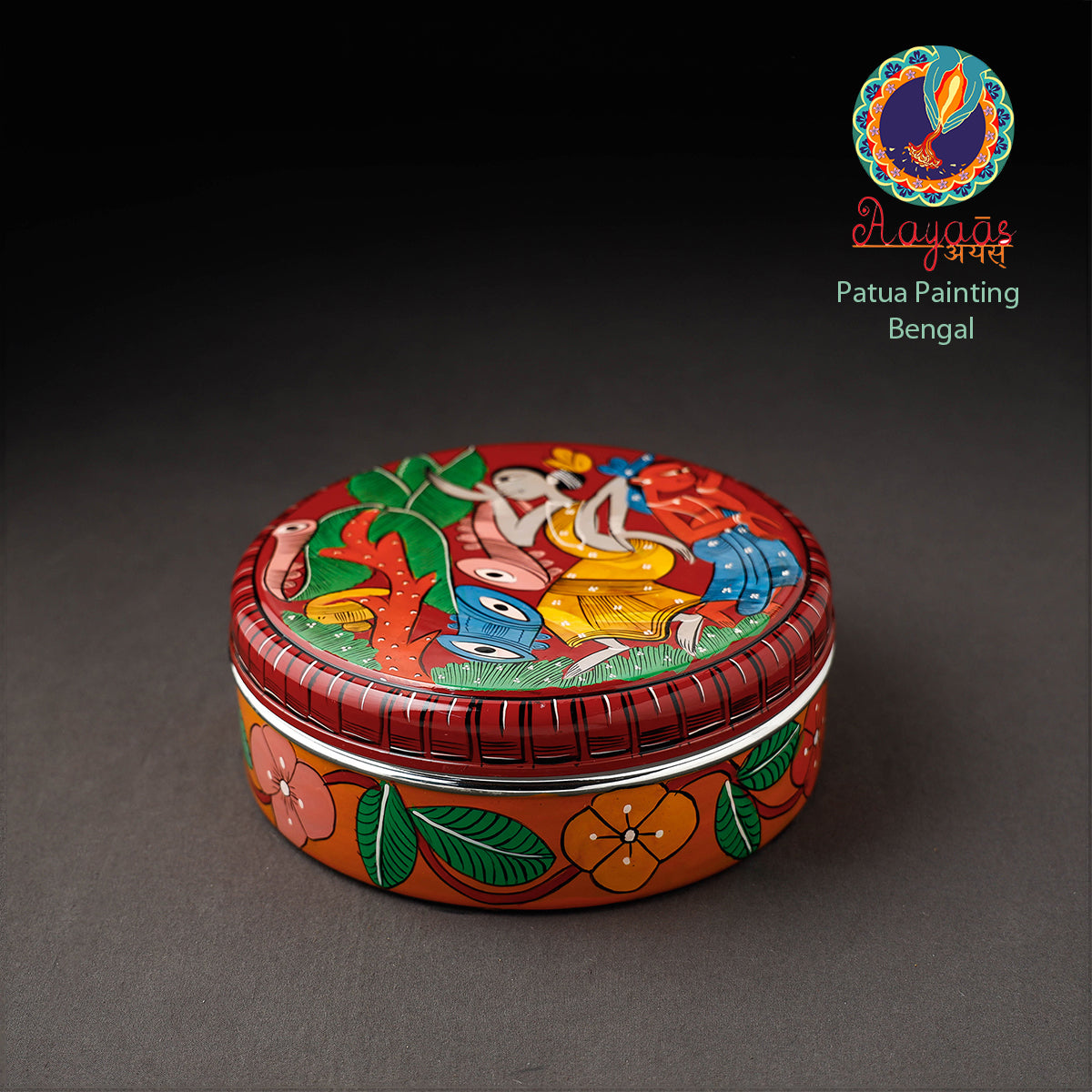  Bengal Patua Handpainted Stainless Steel Multicolor Masala Box