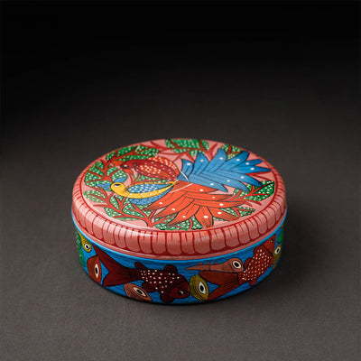 Bengal Patua Handpainted Stainless Steel Multicolor Masala Box