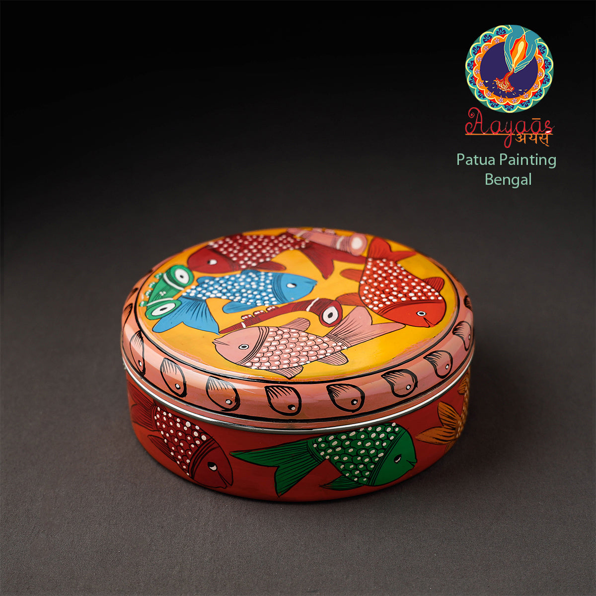 Bengal Patua Handpainted Stainless Steel Multicolor Masala Box