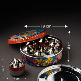 Bengal Patua Handpainted Stainless Steel Multicolor Masala Box